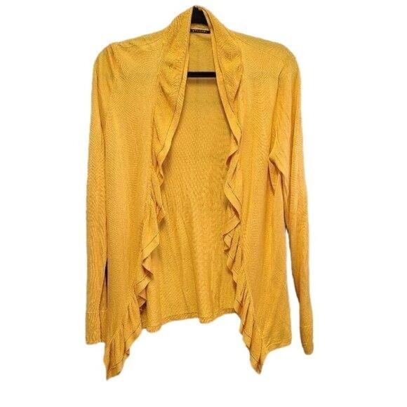 Elie Tahari Mustard Yellow Silk/Cashmere Ruffle Cardigan - Large - Picture 1 of 7